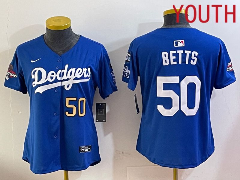 Youth Los Angeles Dodgers #50 Betts Blue Game 2024 Nike MLB Jersey style 12051->youth mlb jersey->Youth Jersey